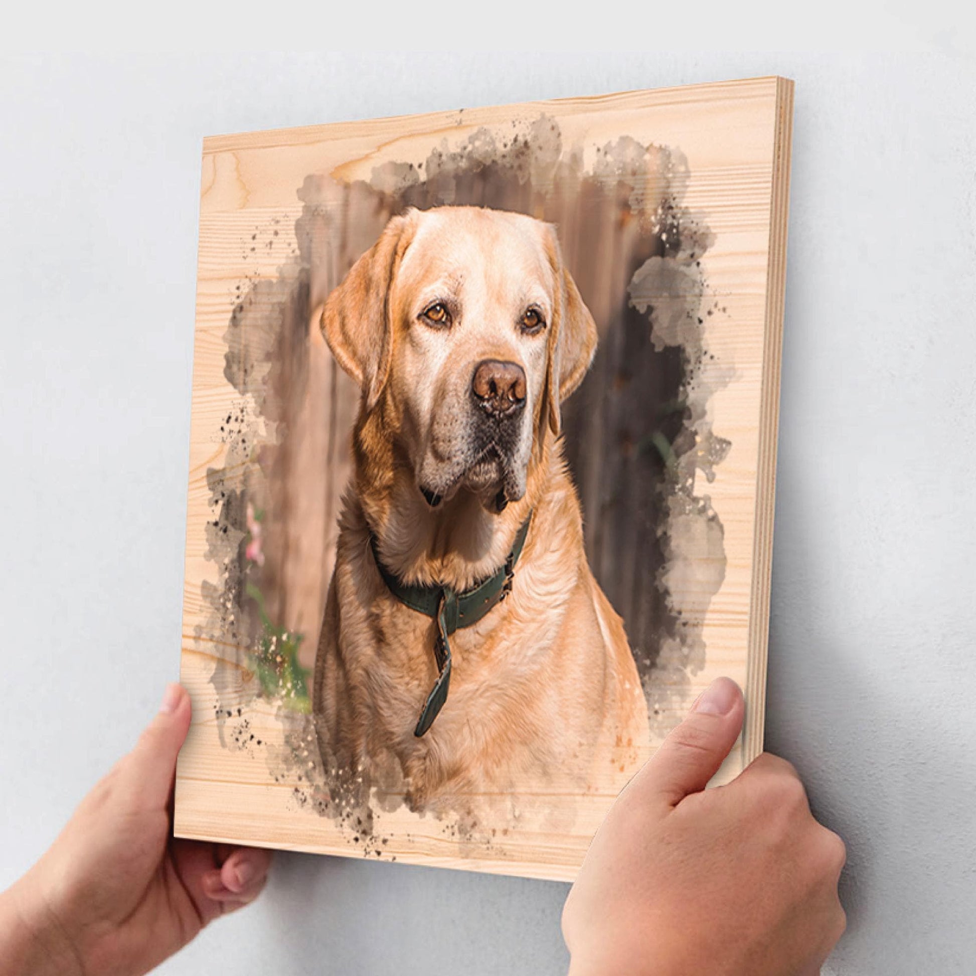Pet Portrait on Wood Watercolor Style Dog Wall Art, Engraved Personalized Portrait from Photo as a Cat Lover Gift, Custom Photo on Wood