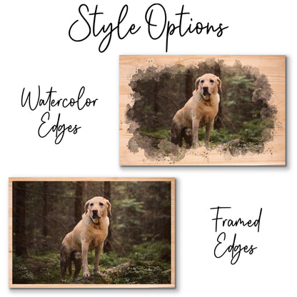 Pet Portrait on Wood Watercolor Style Dog Wall Art, Engraved Personalized Portrait from Photo as a Cat Lover Gift, Custom Photo on Wood