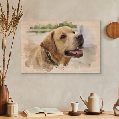 Pet Portrait On Wood Watercolor Style Dog Wall Art, Engraved Personalized Portrait From Photo As A Cat Lover Gift, Custom Photo On Wood