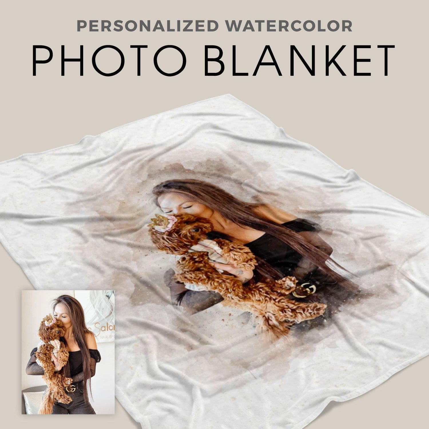 Personalized Watercolor Photo Blanket - HomeHaps