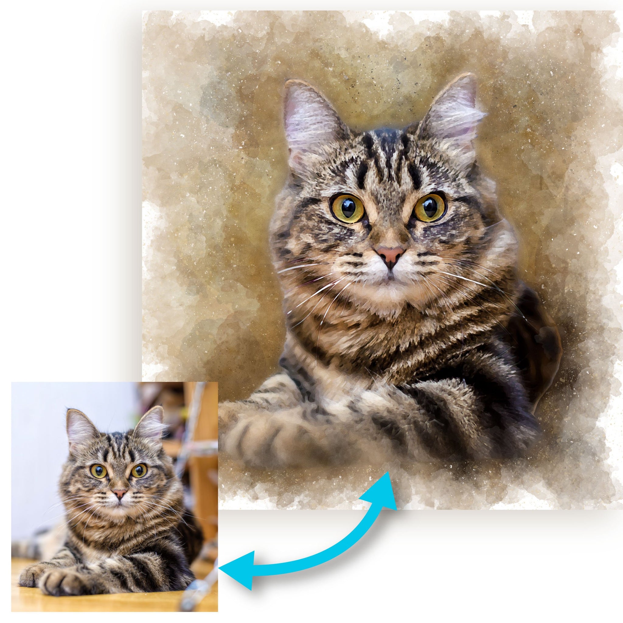 Custom Cat Portrait Watercolor Canvas
