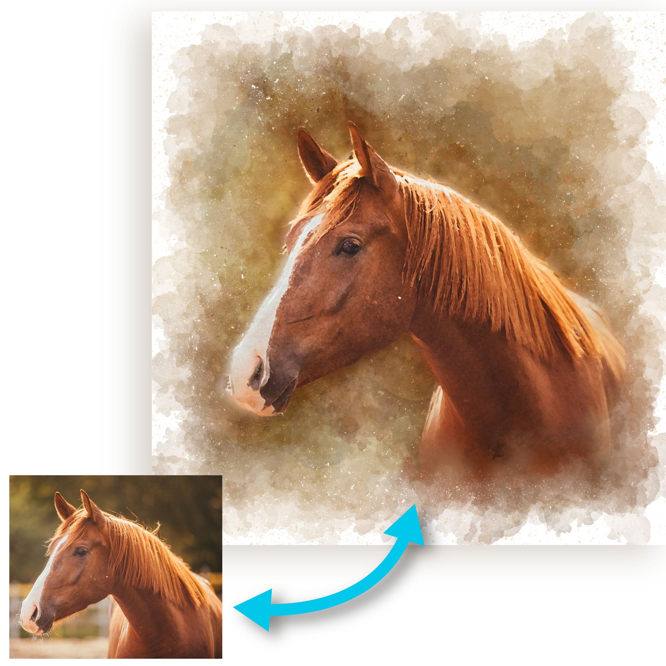 Custom Horse Portrait Watercolor Canvas