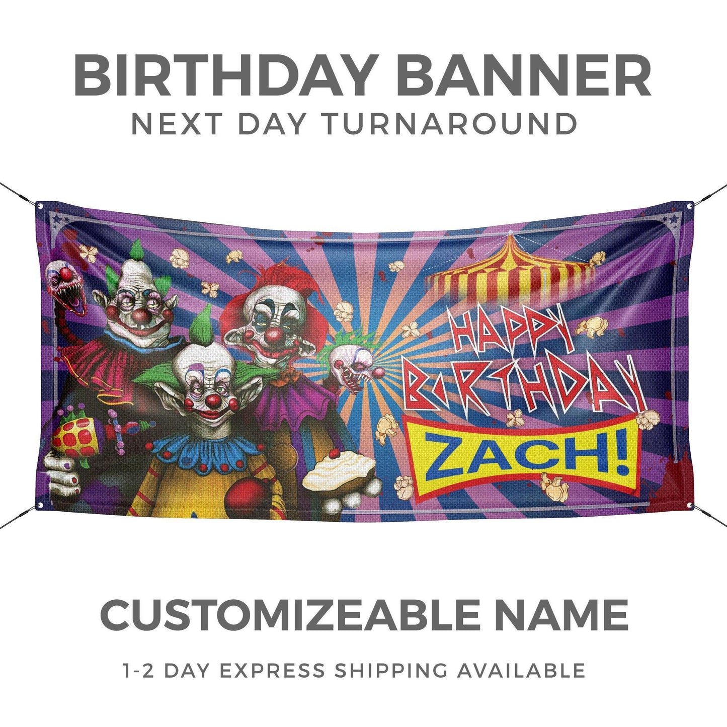 Scary Clowns Personalized Halloween Birthday Banner - HomeHaps