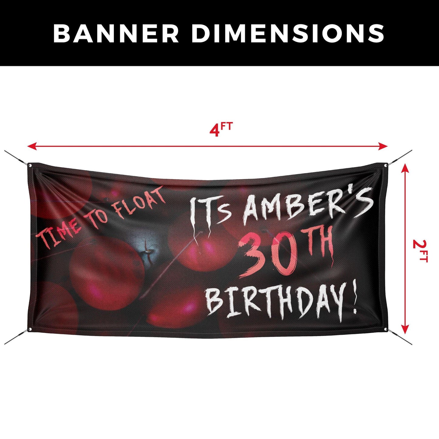 Scary Clown In Red Balloons Halloween Birthday Banner - HomeHaps