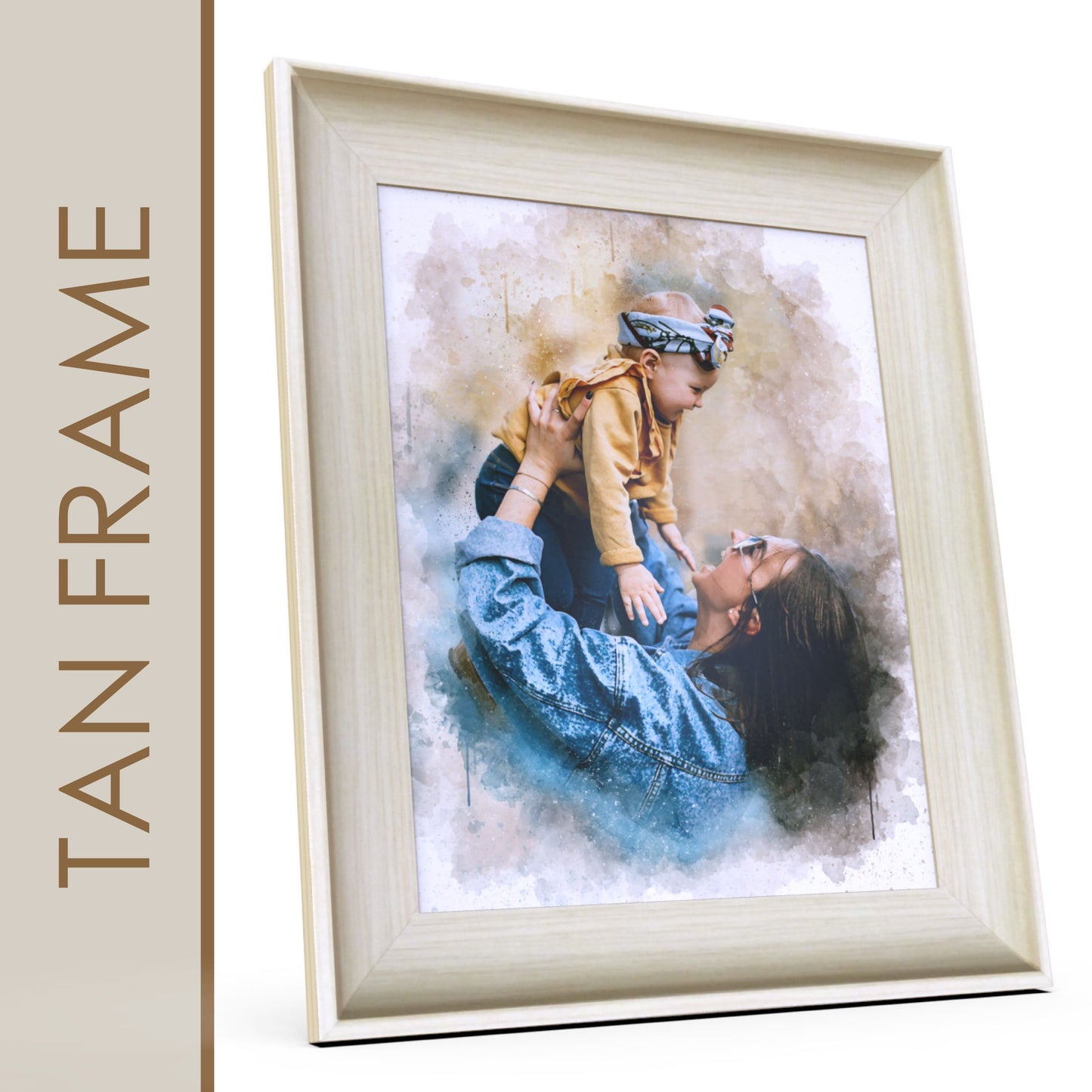 Tanned Framed Watercolor Portrait from Photo