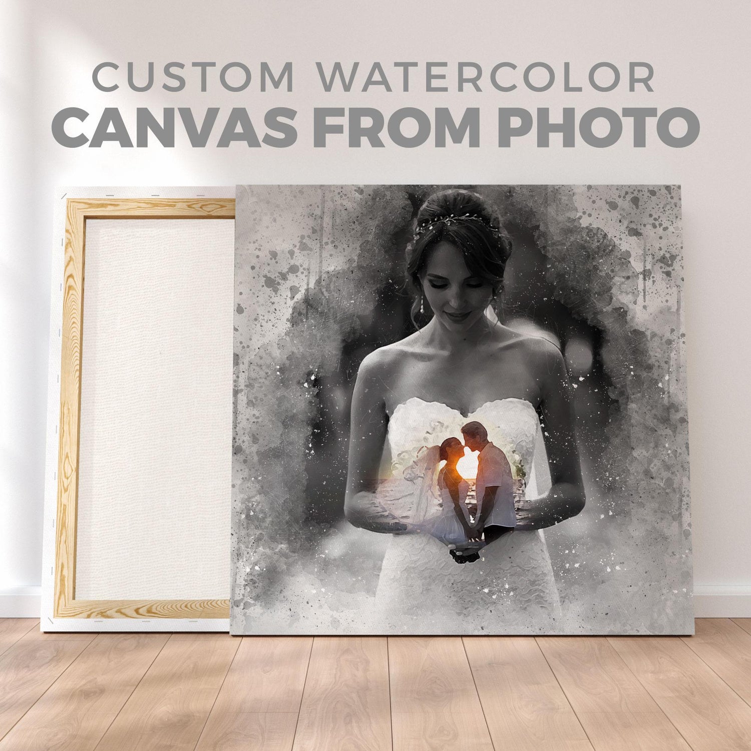 Custom Photo in Photo Watercolor Canvas Portrait from Photo - HomeHaps
